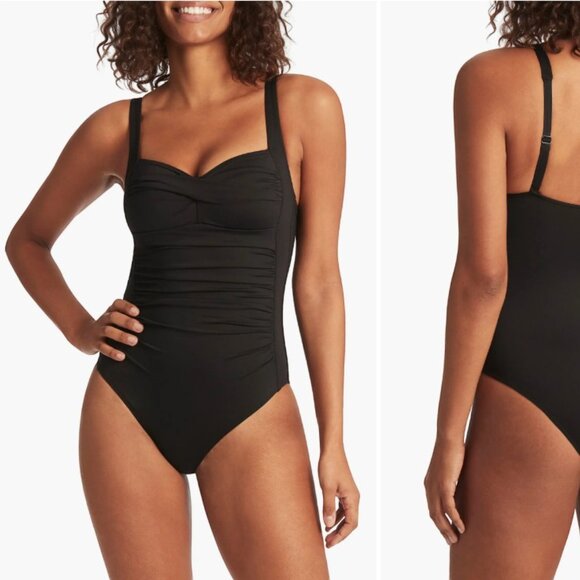 Sea Level Black Twist Front One Piece Swimsuit Women’s 8 Sustainable NWT - Picture 1 of 15